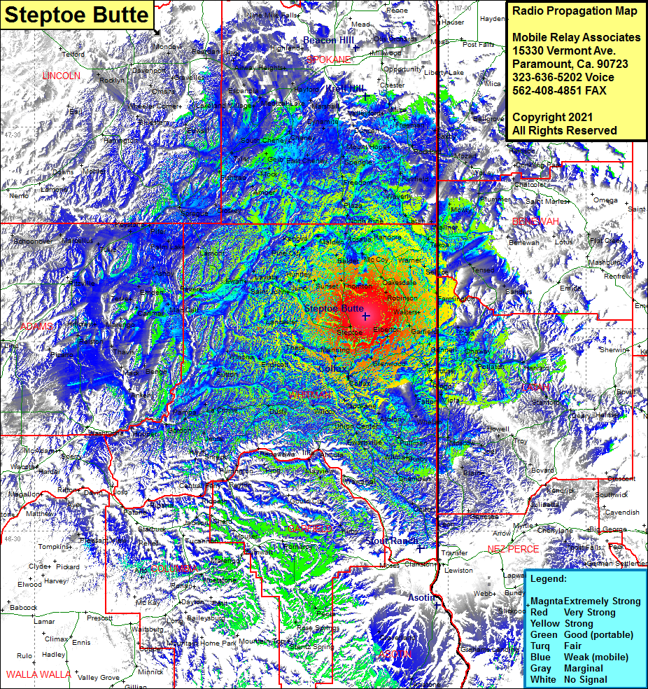 heat map radio coverage Steptoe Butte